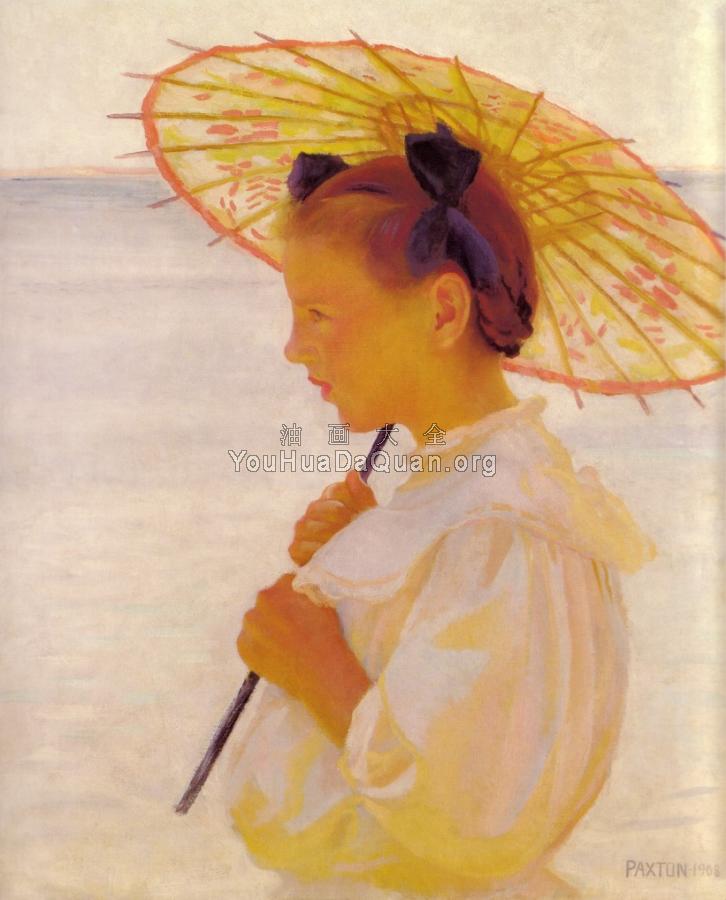 Child In Sunlightor The Chinese Parasol - 威廉·麦格雷戈·帕克斯顿